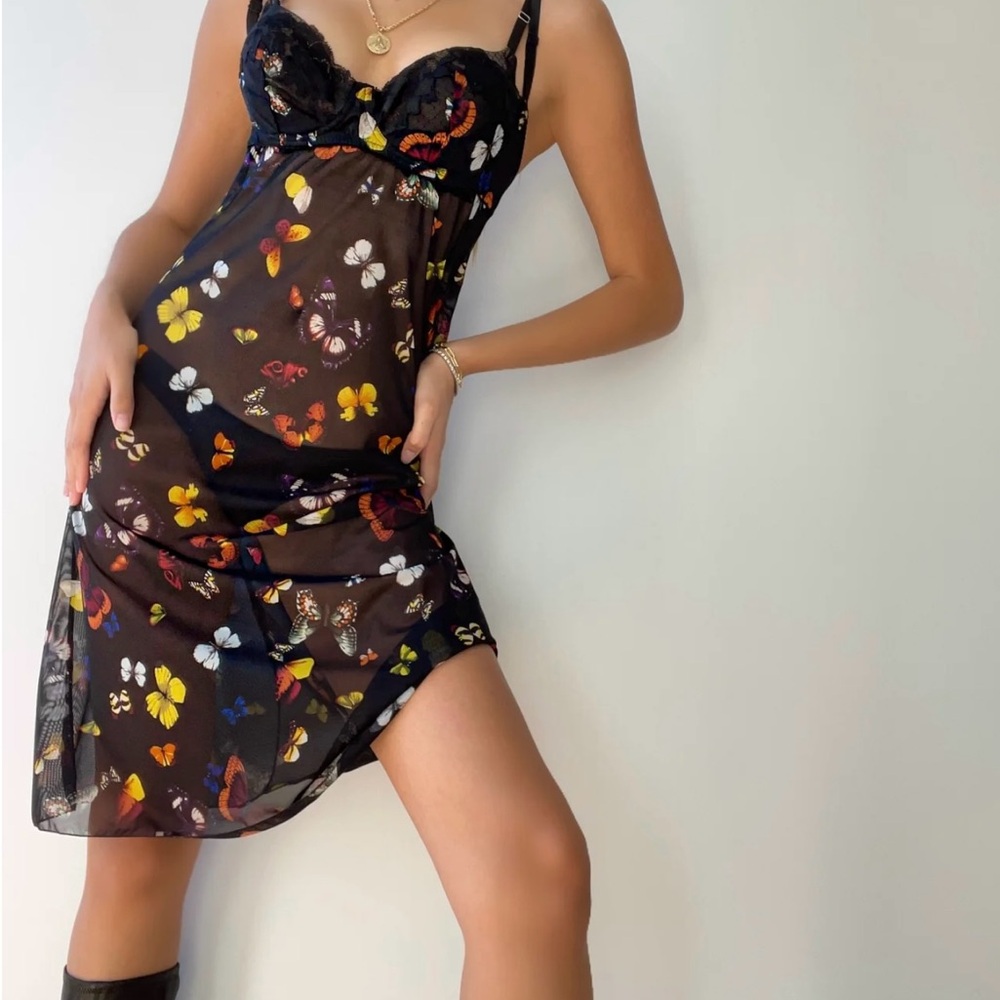 Dolce & Gabana Butterfly Print Black Slip Dress